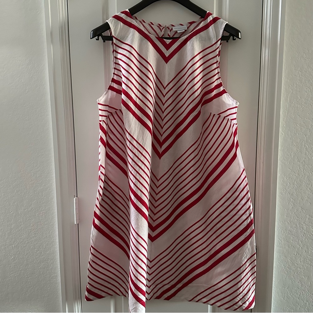 Liz Claiborne Red & White Striped A-Line Sleeveless Dress 1X Linen Blend - Picture 3 of 8